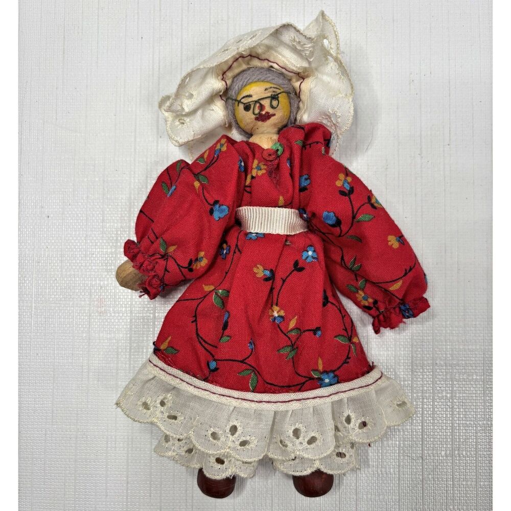 Vintage Clothespin Doll Ornament Prairie Girl Miniature Granny Farmhouse Country